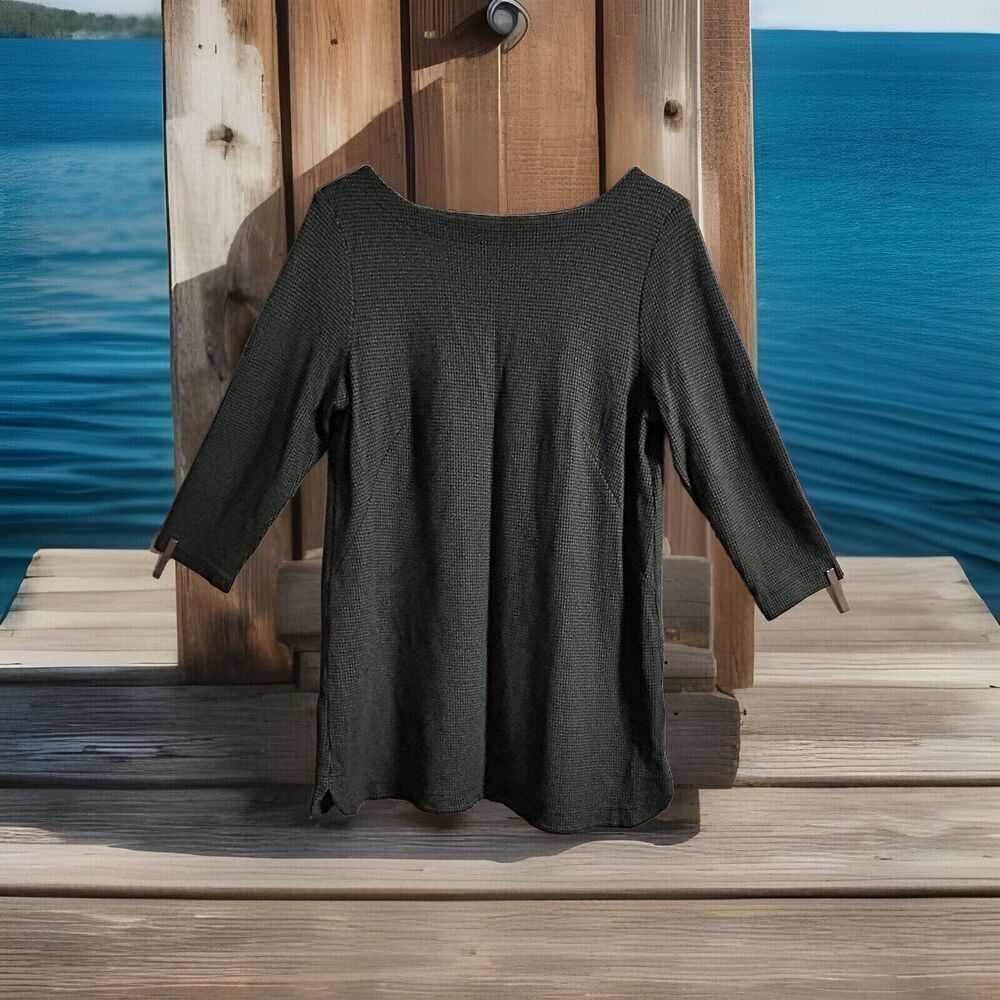 J. Jill Ponte Knit Tunic Top Women’s Med Green Black Herringbone Checkered EUC